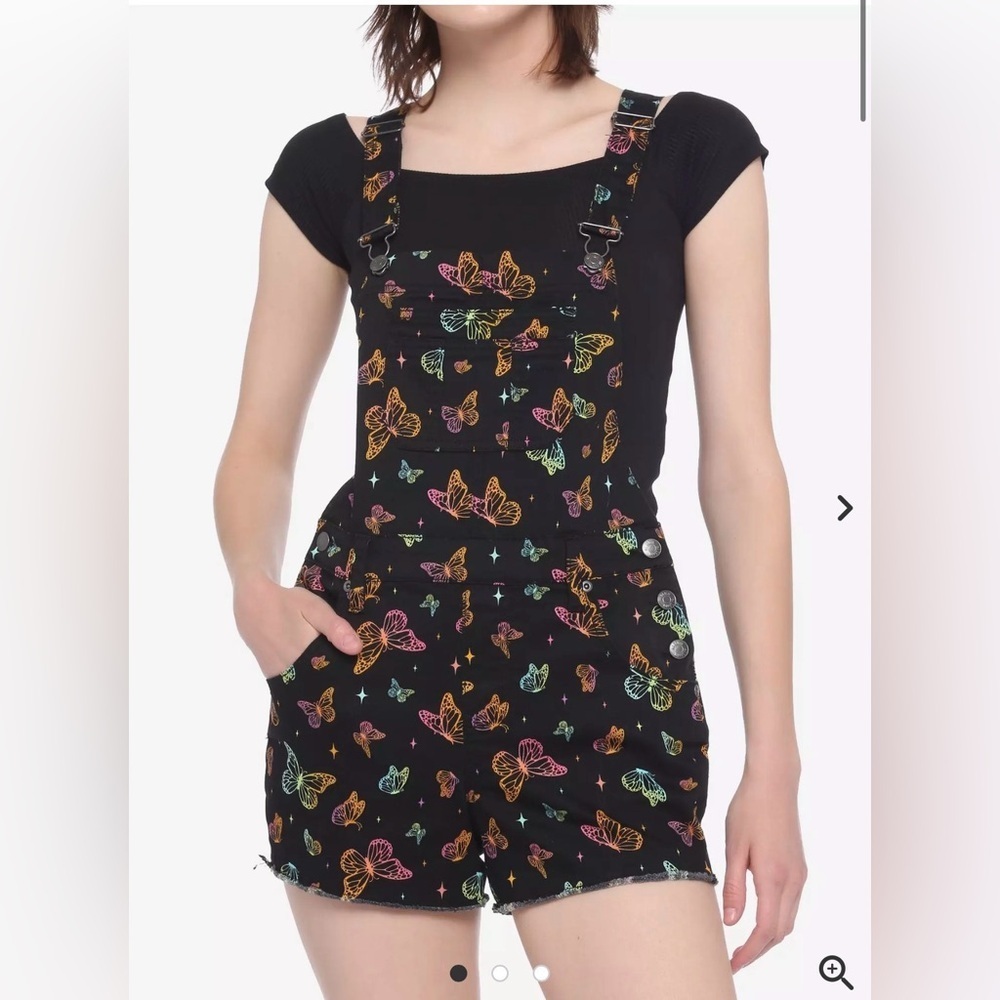 Hot topic Black Rainbow Butterfly Print Shortalls